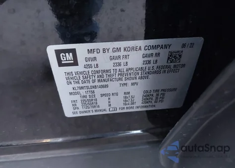 2022 Chevrolet Trailblazer Fwd Rs z USA, uszkodzony, nr VIN KL79MTSL0NB140689